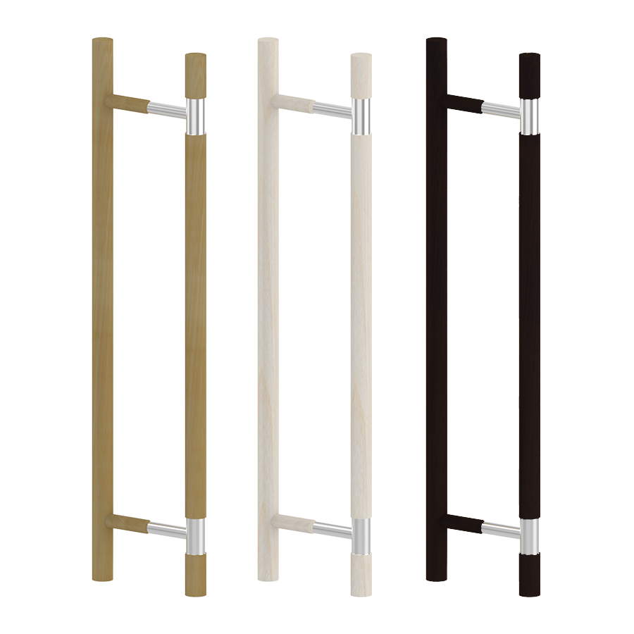 Wooden Straight Door Handle with Metal Accent