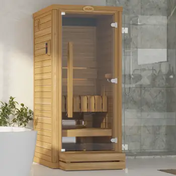 Standard Finnish sauna room by SAWO with natural wood design